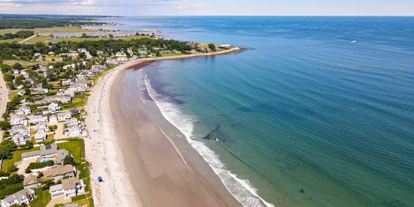 Aerial view of coastal Maine vacation town
